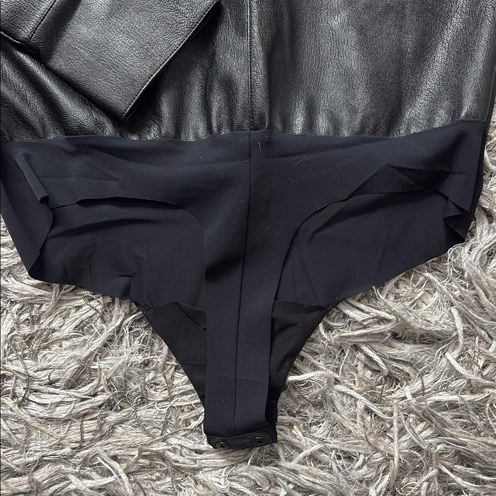 Commando Lightweight Faux Black Button Down Leather bodysuit Size Small - Picture 10 of 14